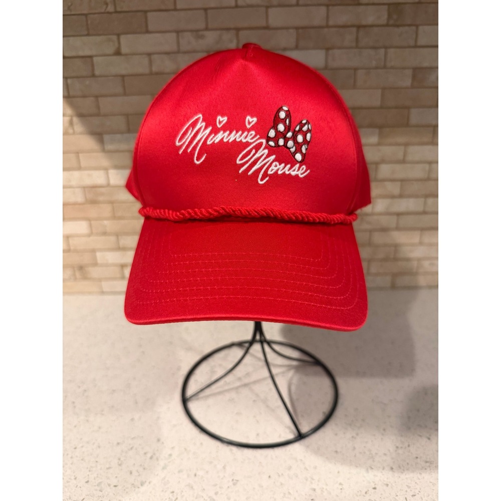 Minnie Mouse 2026 Red silk Truck Hat with Bow Disney Parks Baseball Cap